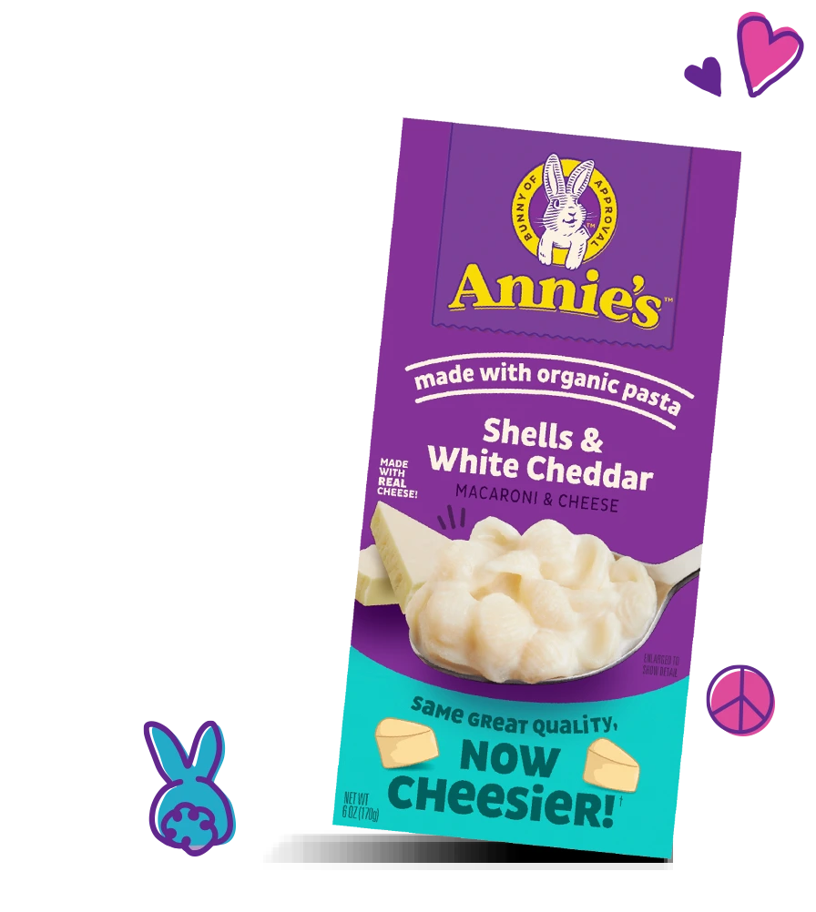 A box of Annie’s Shells and White Cheddar Macaroni and Cheese